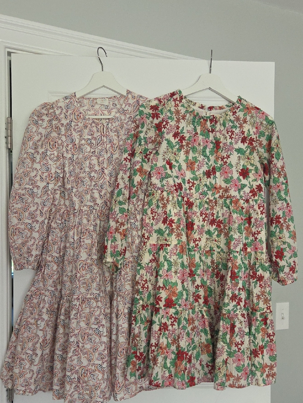 2 Jcrew Girls' Floral Tiered Long-Sleeve Dress - Red & Green